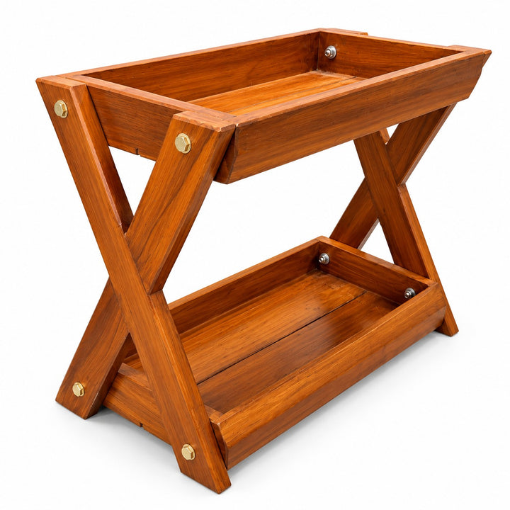 Nest Solid Teak Wood 2-Tier Serving Stand & Display Rack